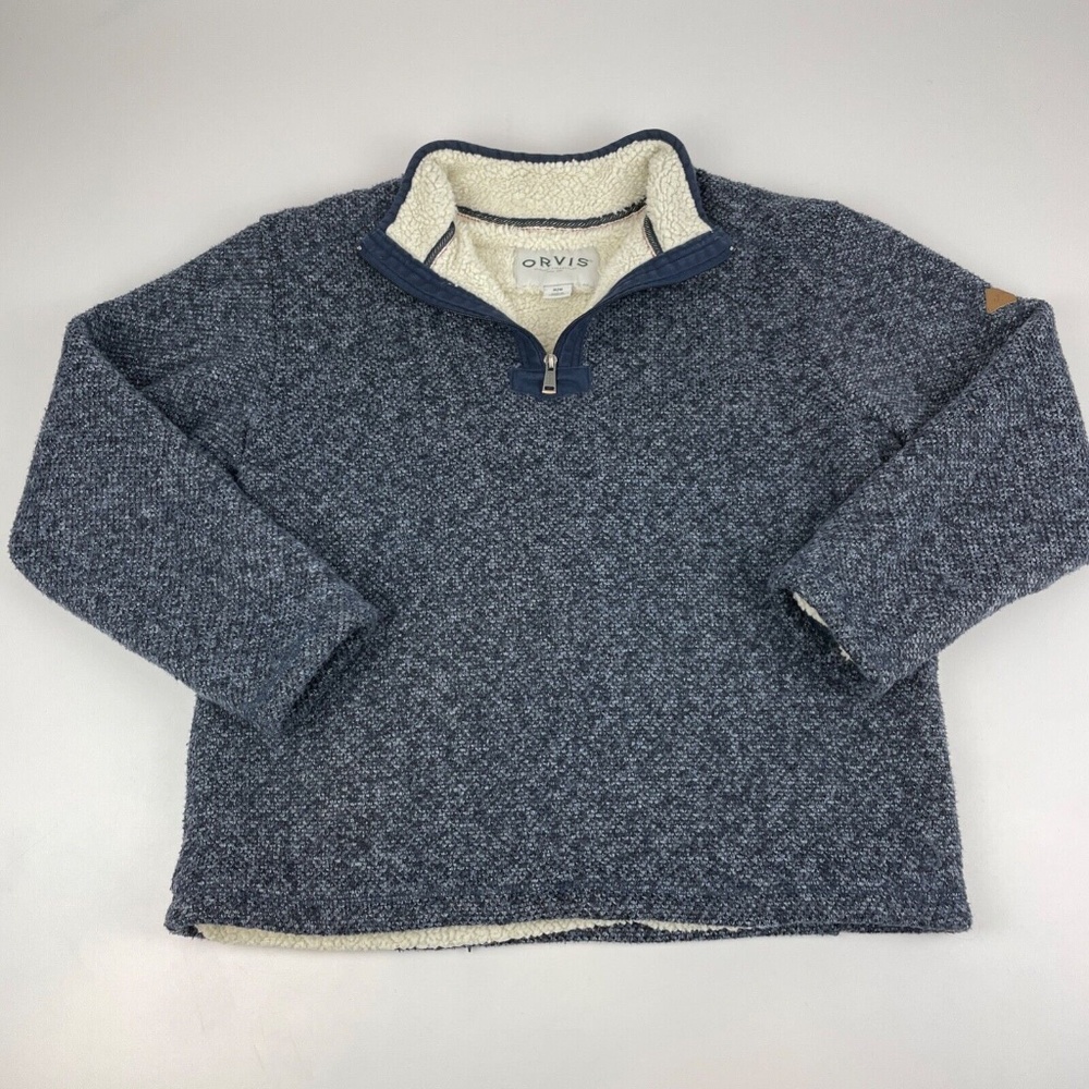 Orvis Men's Size M Brighton Sherpa Lined 1/4 Zip Pullover Sweater Blue